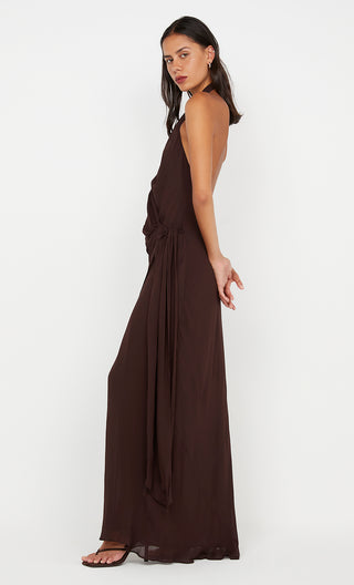 sonveva wrap dress, bec and bridge, bec & bridge australia, maxi dress, wedding guest dress, halter neck dress, backless maxi dress, flowy maxi dress, chocolate maxi dress