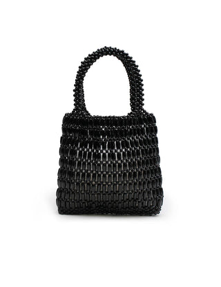 beaded bag, la tribe, black beaded bag, event bag, event clutch, small bag, small beaded bag, bag with handles