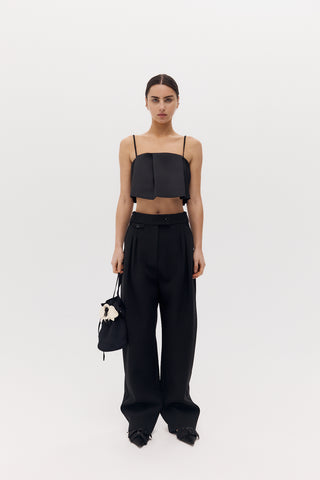 guest top, harris tapper, cropped black top, thin strap black crop, thick material cropped top, events top, loose fitting black cropped top