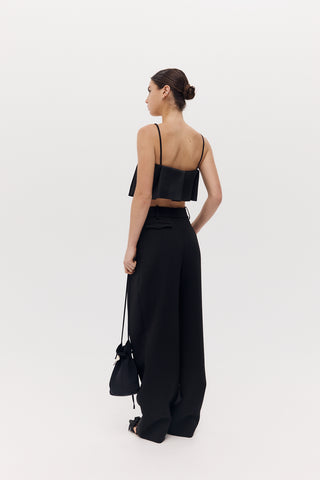 guest top, harris tapper, cropped black top, thin strap black crop, thick material cropped top, events top, loose fitting black cropped top