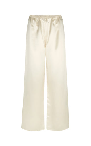 irving trouser, harris tapper, satin pants, satin ivory pants, relaxed fit pants, elastic band silk pants, champagne silk pants, event pants