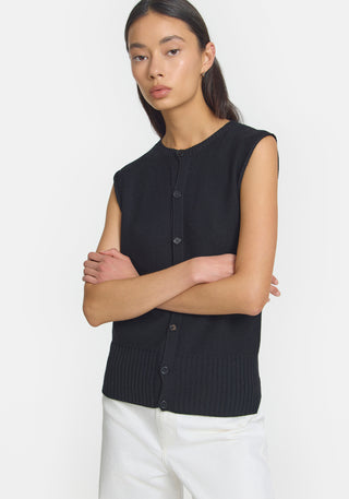 julian vest, viktoria and woods, vik and woods, black vest, sleeveless black knit vest, sleeveless top, black knit vest, black knit, high neck top