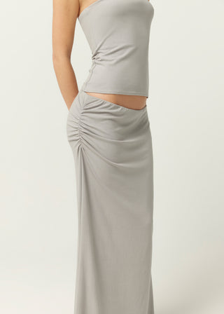 jersey maxi skirt, maison essentiele, grey jersey maxi skirt, grey matching everyday outfit