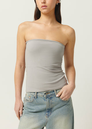 strapless top, maison essentiele, grey strapless top, casual everyday top, grey top