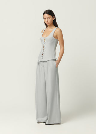 wide tailored pant, maison essentiele, light grey tailored pant, matching light grey set