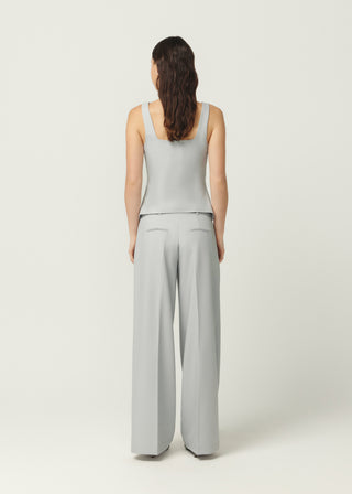 wide tailored pant, maison essentiele, light grey tailored pant, matching light grey set