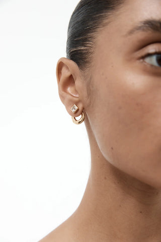 nina gordan, link topaz earrings, gold earrings, two piece earring, gold hoops, diamond stud earring
