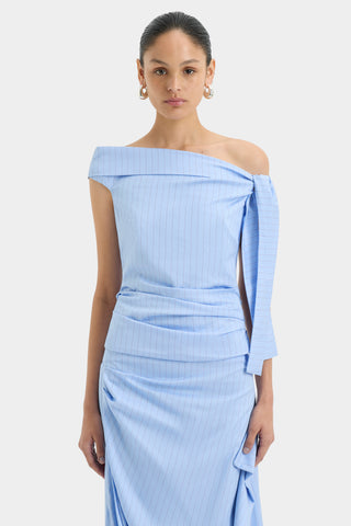 lori pinstripe top, sir, sir the label, sir the label australia, pinstripe top, off the shoulder top, blue top
