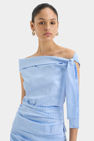 lori pinstripe top, sir, sir the label, sir the label australia, pinstripe top, off the shoulder top, blue top