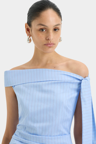 lori pinstripe top, sir, sir the label, sir the label australia, pinstripe top, off the shoulder top, blue top
