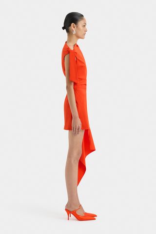 dahlia mini dress, sir, sir the label, sir the label australia, tangerine mini dress, event mini dress, off the shoulder mini dress, black tie mini dress