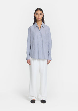 sermon shirt, viktoria and woods, vik and woods, blue and white stripe button up shirt, oversized shirt, blue and white striped shirt