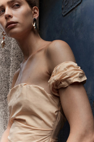 Carmen Draped Gown, Light Peach