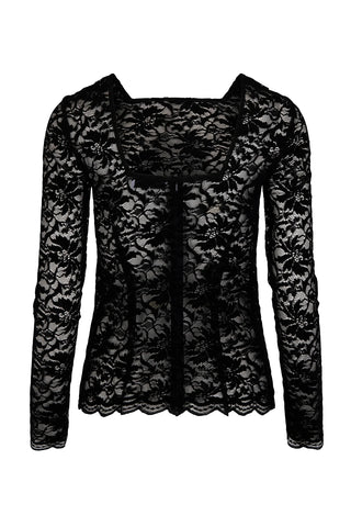 vita lace top, harris tapper, lace long sleeve top, lace top, black lace top, black long sleeve lace top, low back lace top