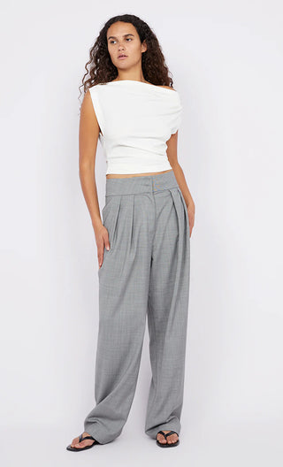 monika pant, bec and bridge, highwaisted pants, high waisted bottoms, grey pants, grey oversized pants, pleated oversized pants